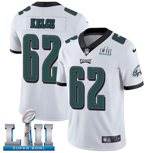Nike Eagles #62 Jason Kelce White Super Bowl LII Men's Stitched NFL Vapor Untouchable Limited Jersey - Click Image to Close